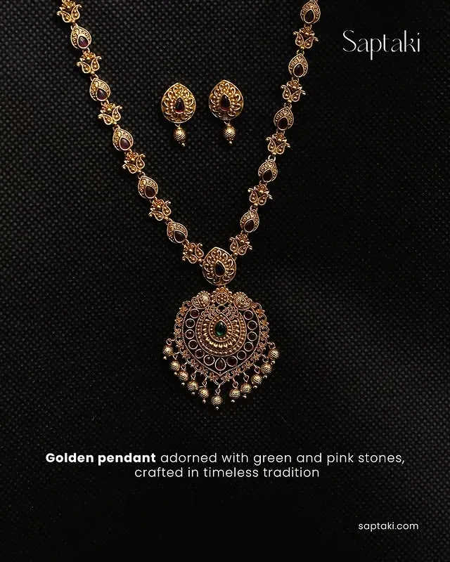 Gold-Plated Kempu Stone Necklace Set with Pearl Drops